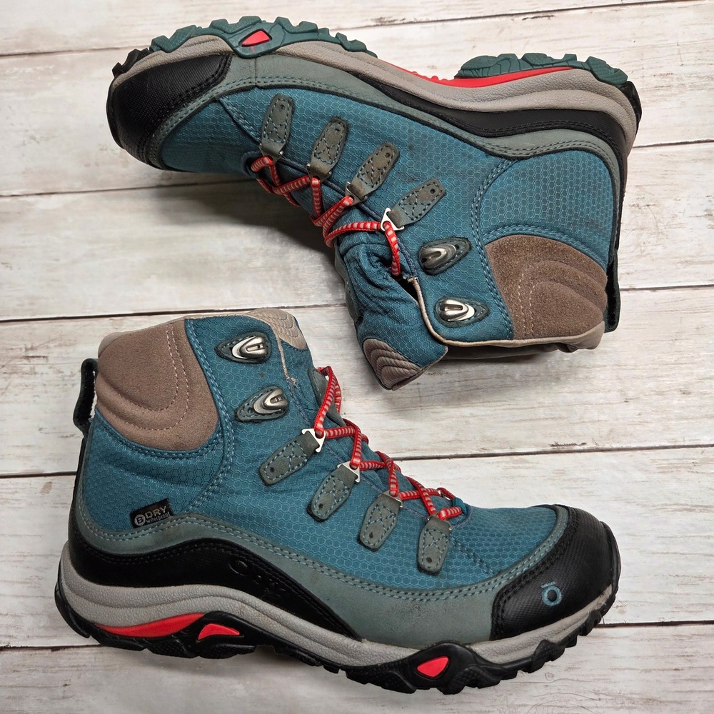Oboz Bridger B-DRY Hiking Boots Mid Waterproof Womens 7.5 Blue Gray Red